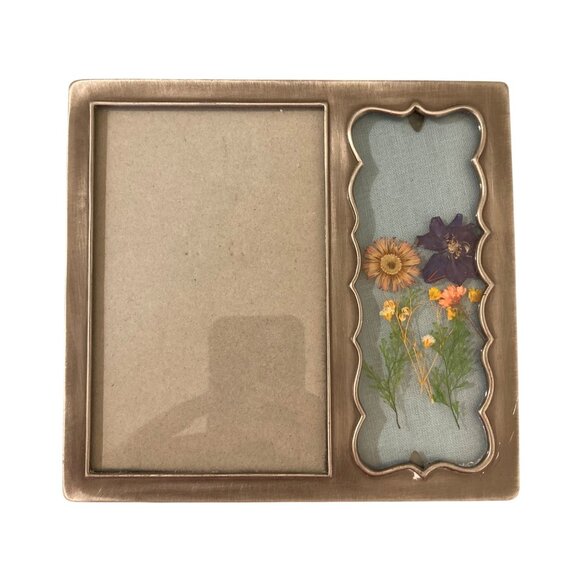 Vintage Pressed Flower Silver Tone Photo Picture Frame - Picture 1 of 4